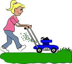 woman mowing the lawn