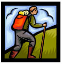 Hiker with backpack and walking stick